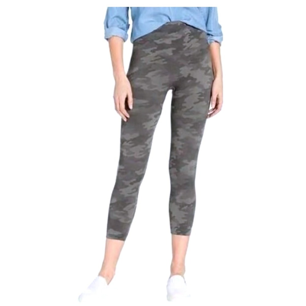 Spanx 1X/1TG Cropped Leggings Camo‎ Print High Waist Pull On Comfort Casual